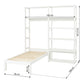 Storey - Shelf with 2 sections, 8 shelves and bed 70x160 cm - 80 cm - White