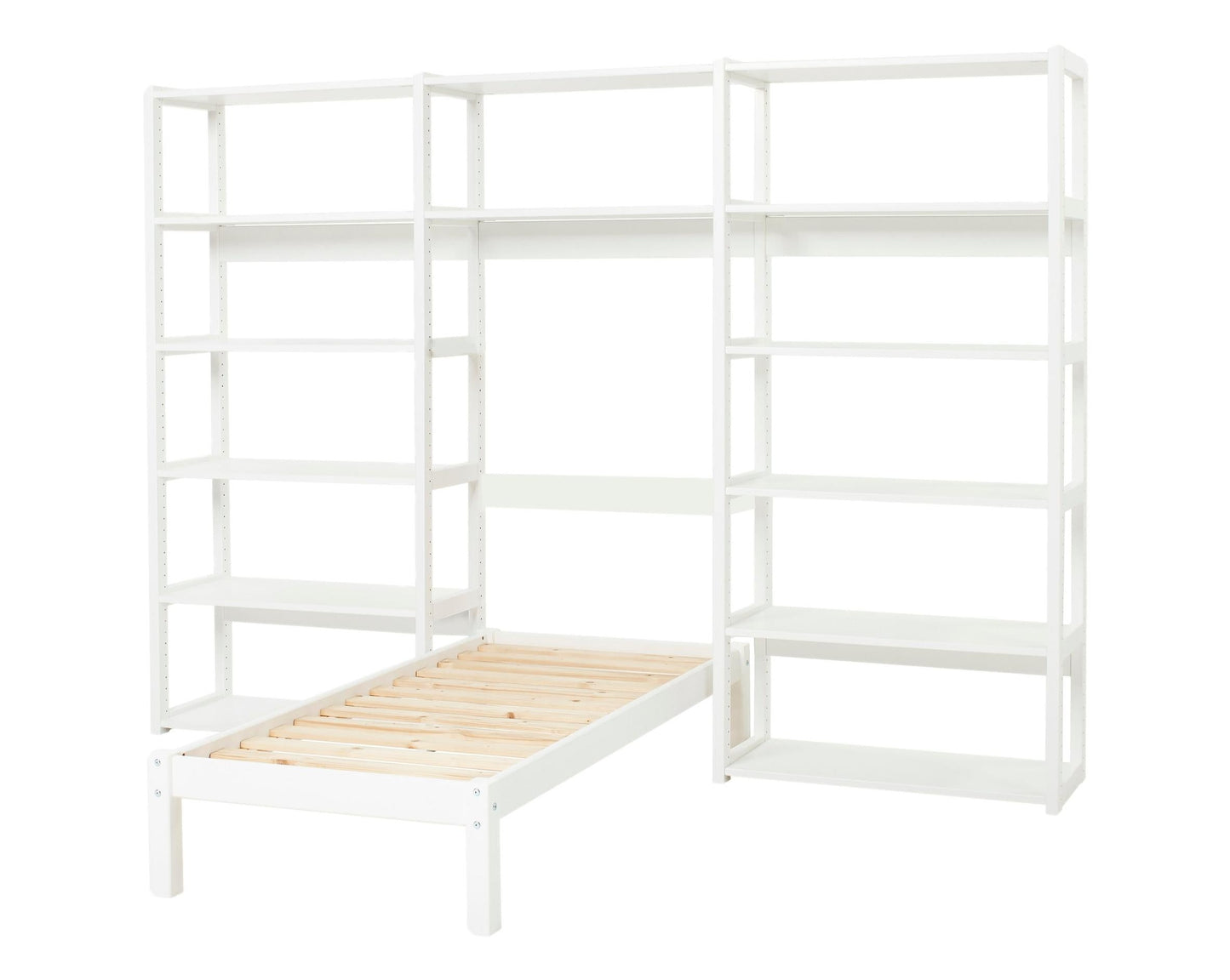 Этаж - Полка с 3 секциями, 14 полок и кровать 70x160 см - 80 см - Белый