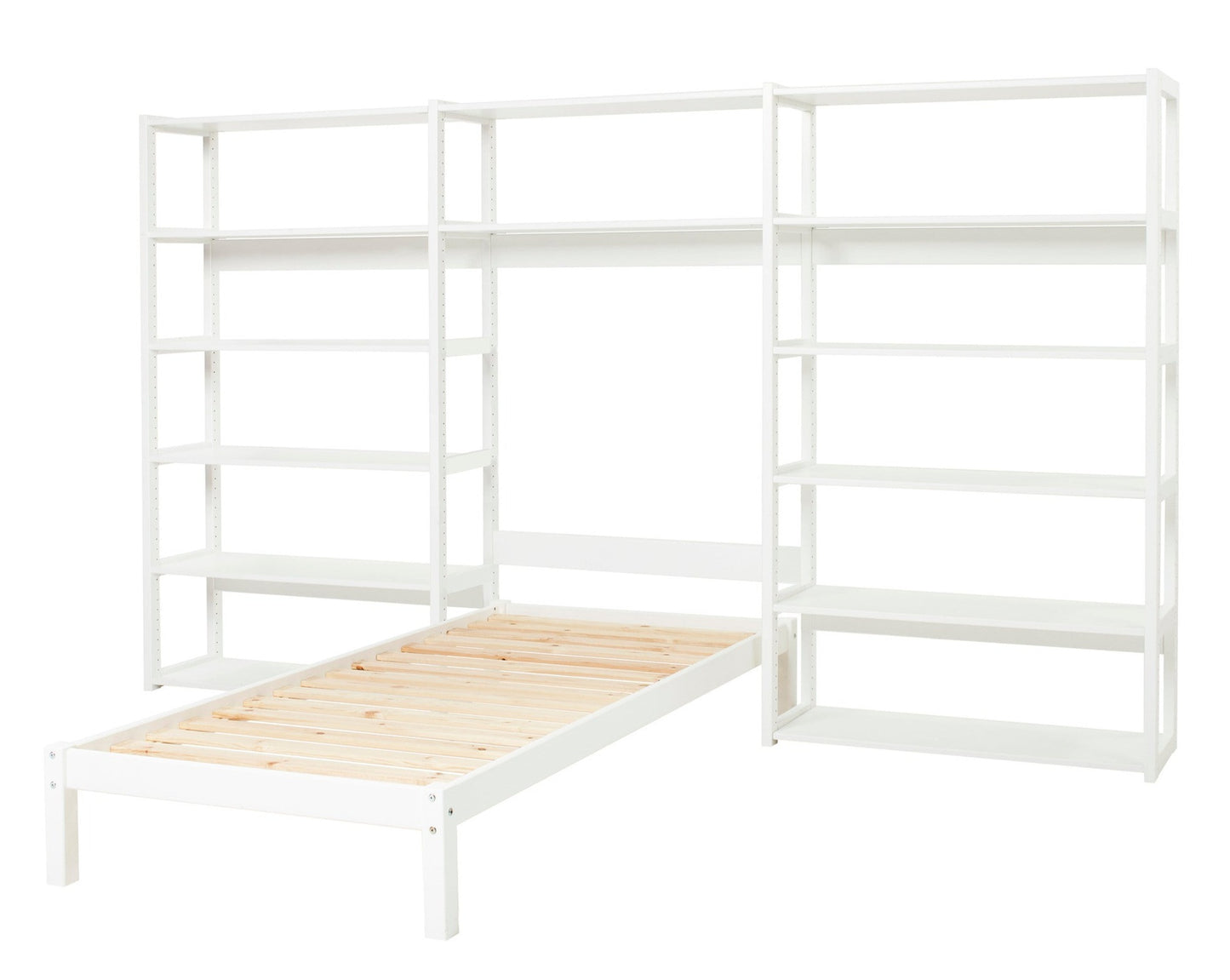 Storey - Hylly, jossa 3 osaa, 14 hyllyä ja sänky 90x200 cm - 100 cm - Valkoinen