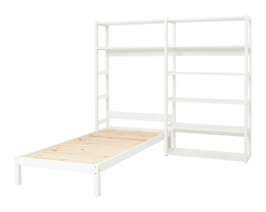 Этаж - Стеллаж с 2 секциями, 8 полок и кровать 90x200 см - 100 см - Белый