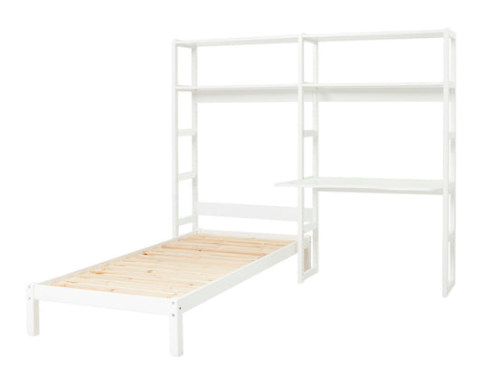 Этаж - Стеллаж с 2 секциями, 4 полки, кровать 90x200 см и письменный стол - 100 см - Белый