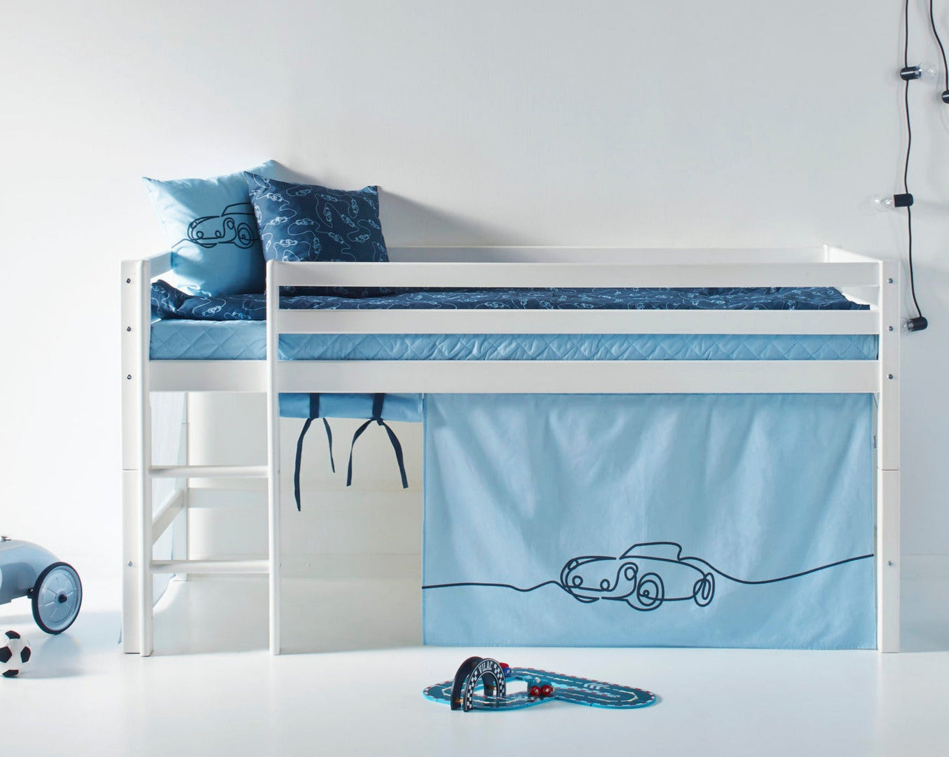 Машинки - Занавес для полуторной и двухъярусной кровати - 90x200 см