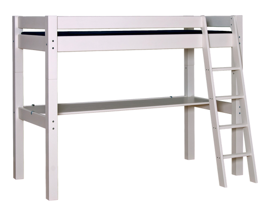 Lahe - High bed with slant ladder and table top - 90x200 cm - White