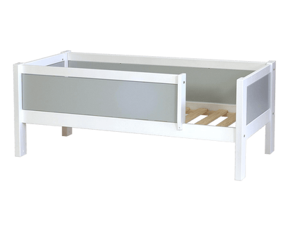 Jerwen - Junior bed with safety barrier - 70x160 cm in white with storage space underneath.