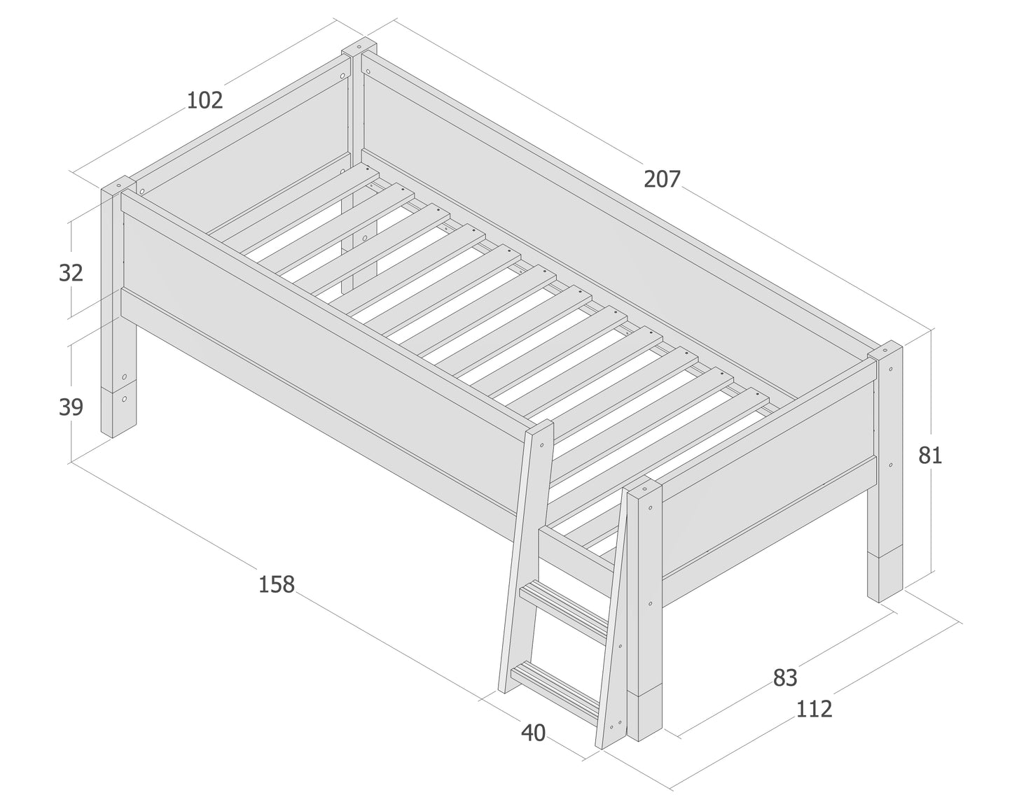 Jerwen - Kompaktne voodi turvatõkke ja redeliga - 90x200 cm