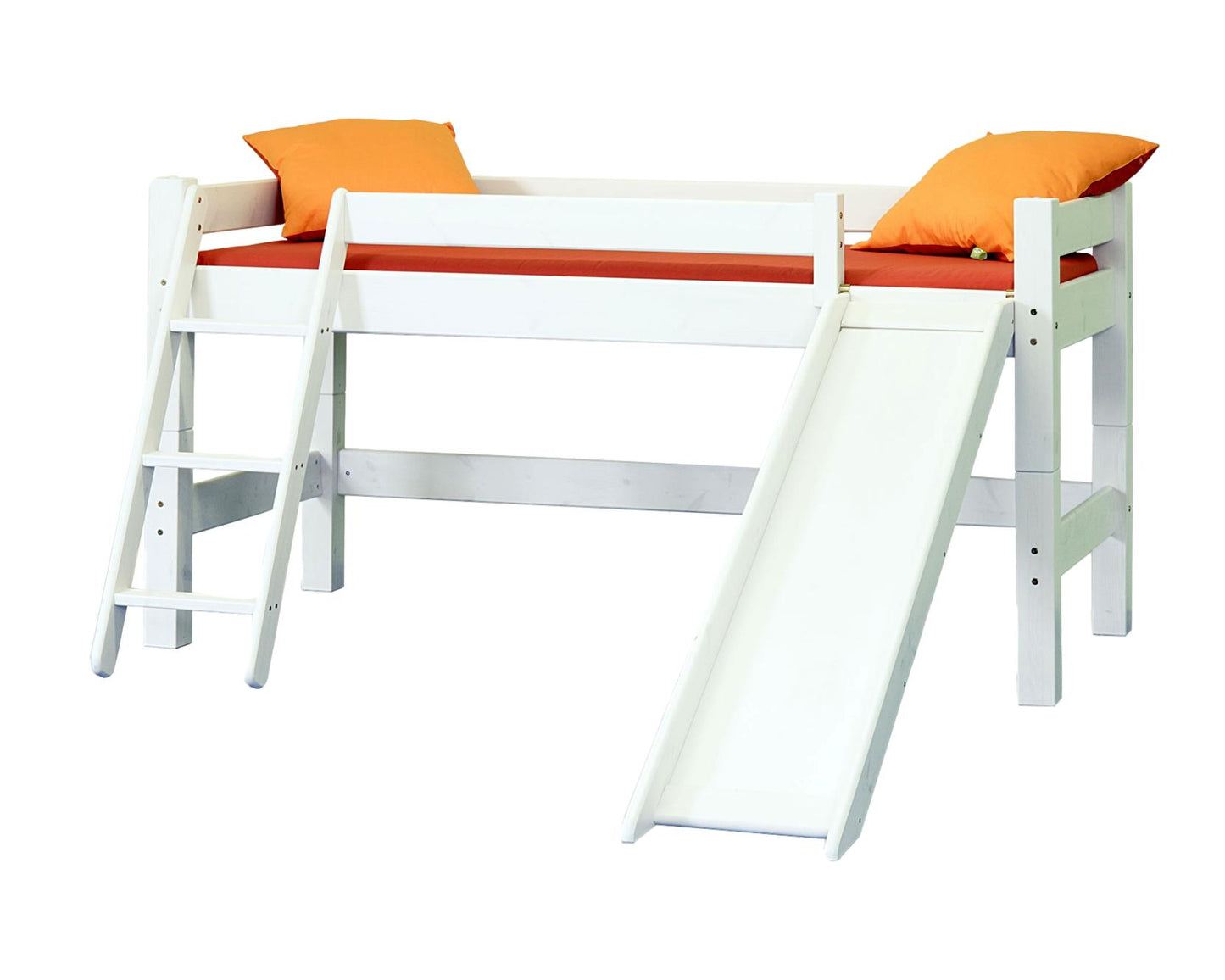 Lahe - Half high bed with slant ladder and slide - 90x200 cm - White