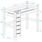 Lahe - Highbed with straight ladder - 90x200 cm - White dimensions illustration showing measurements.