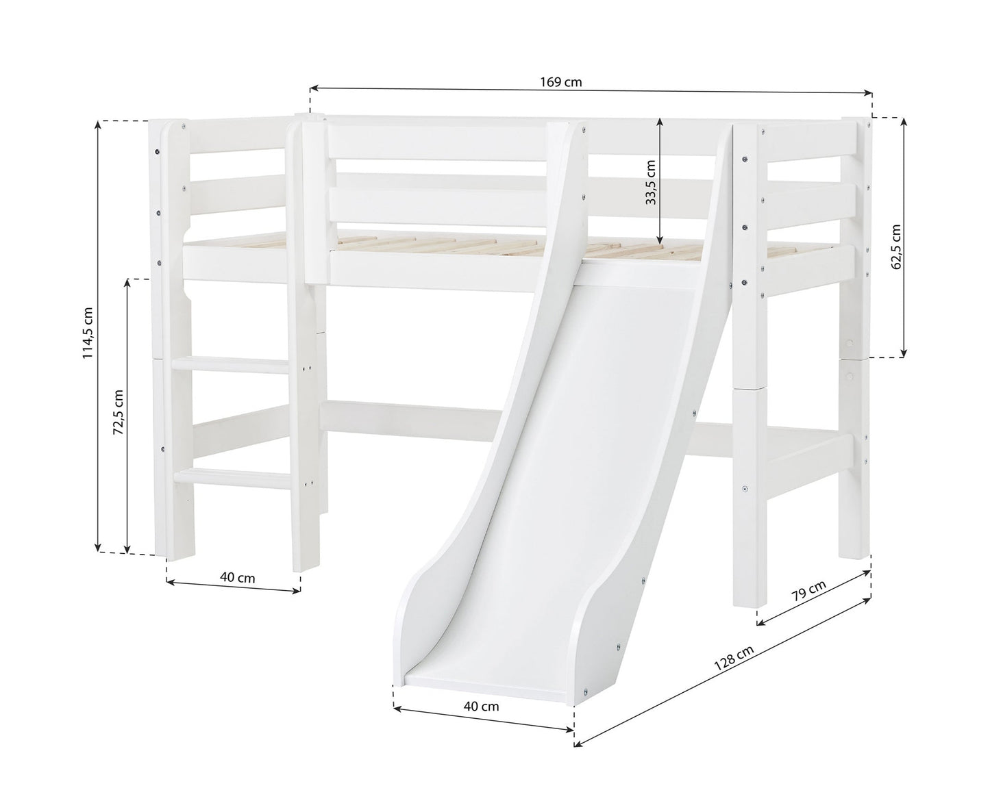 ECO Luxury - Poolkõrge voodi liumäega - 70x160 cm - valge