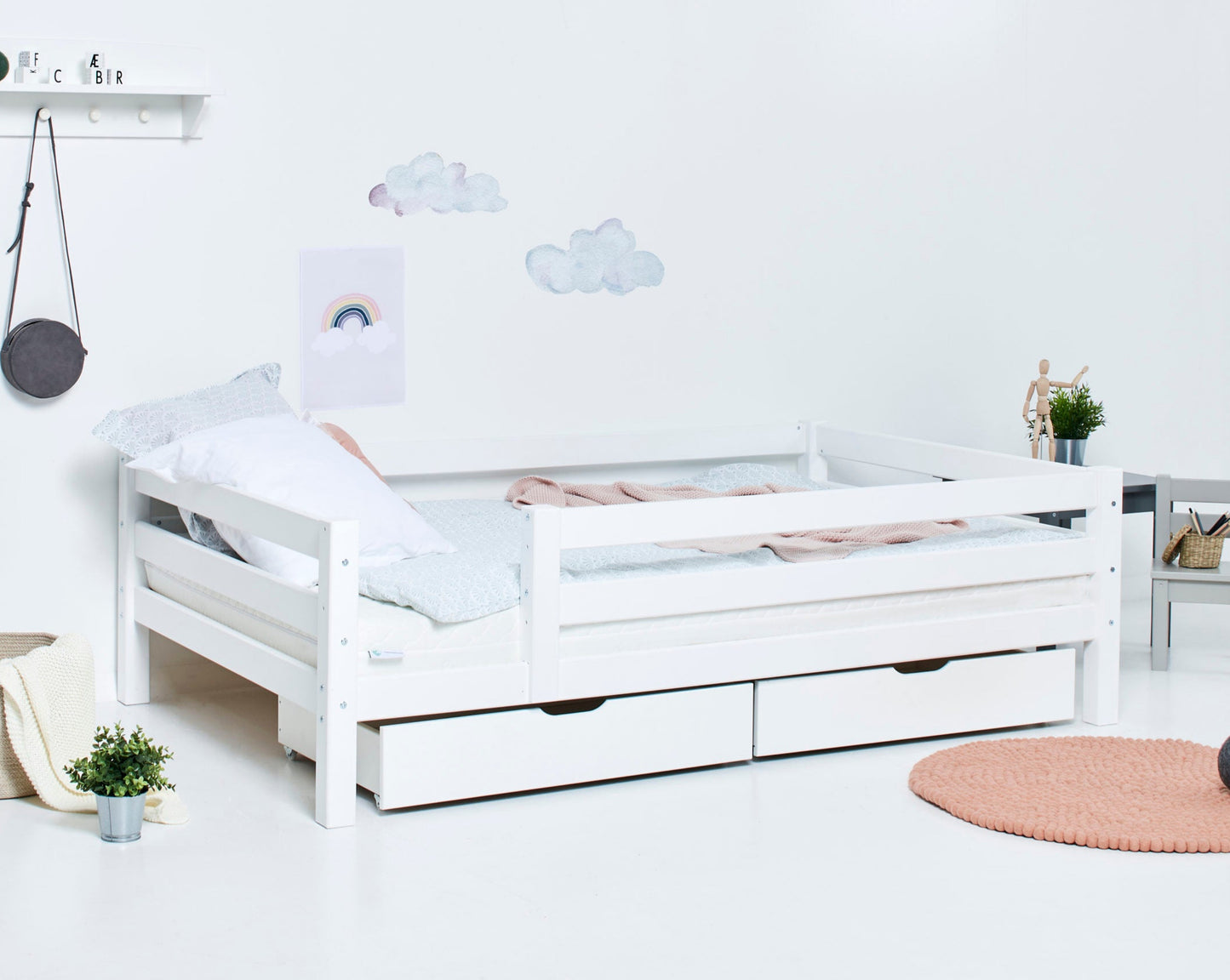 ECO Luxury - Nooruki voodi 3/4 turvapiirdega - 120x200 cm - valge