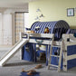 Lahe - Кровать полувысокая с наклонной лестницей и горкой - 90x200 см - Белый