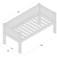 Jerwen - Compact bed - 70x160 cm dimensions diagram showcasing slatted bed base.