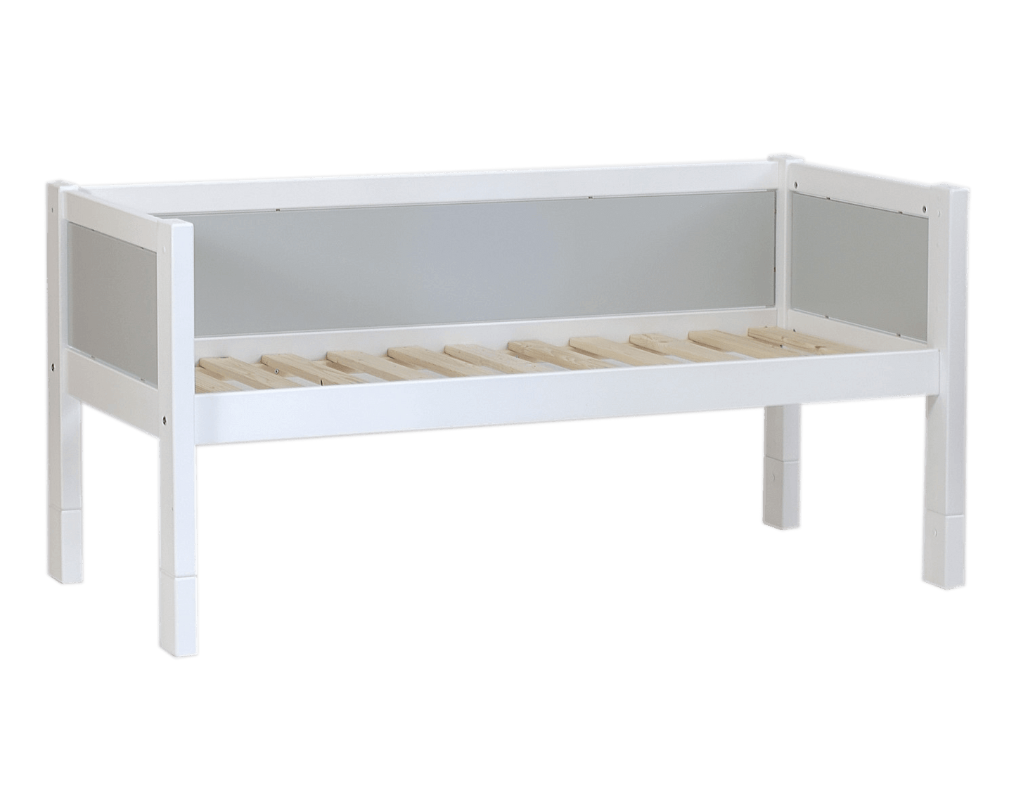 Jerwen - Compact bed - 70x160 cm in white wood with slatted base and safety barriers.