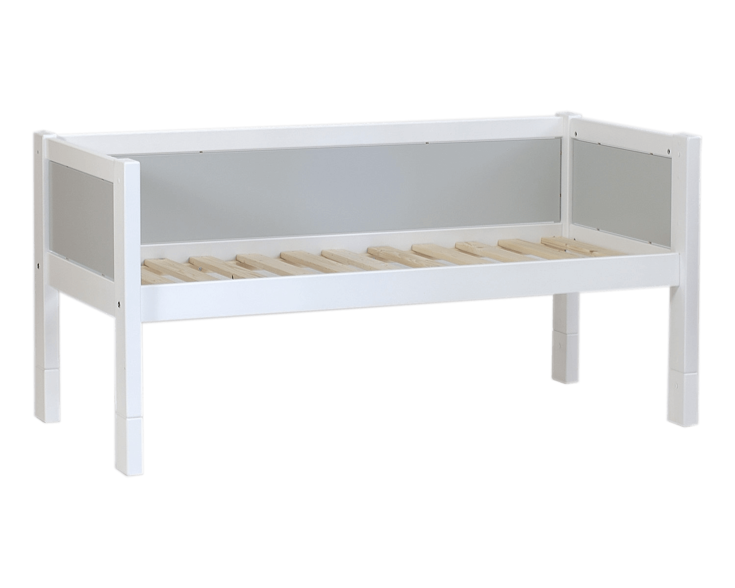 Jerwen - Compact bed - 70x160 cm in white wood with slatted base and safety barriers.