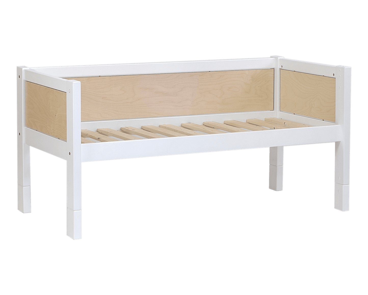 Jerwen - Compact bed - 70x160 cm with wooden slats, safety barrier, and sturdy birch wood design.
