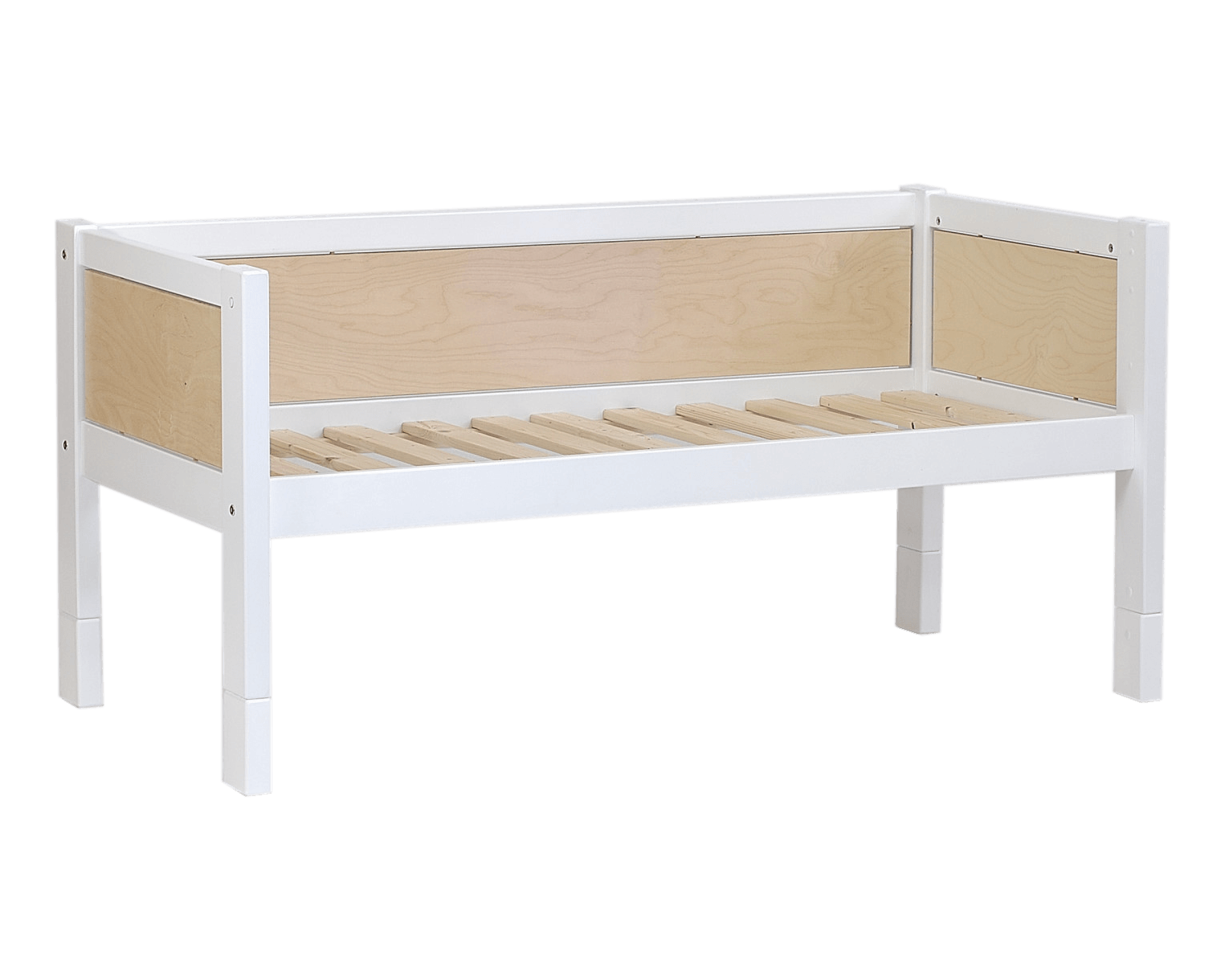 Jerwen - Compact bed - 70x160 cm with wooden slats, safety barrier, and sturdy birch wood design.
