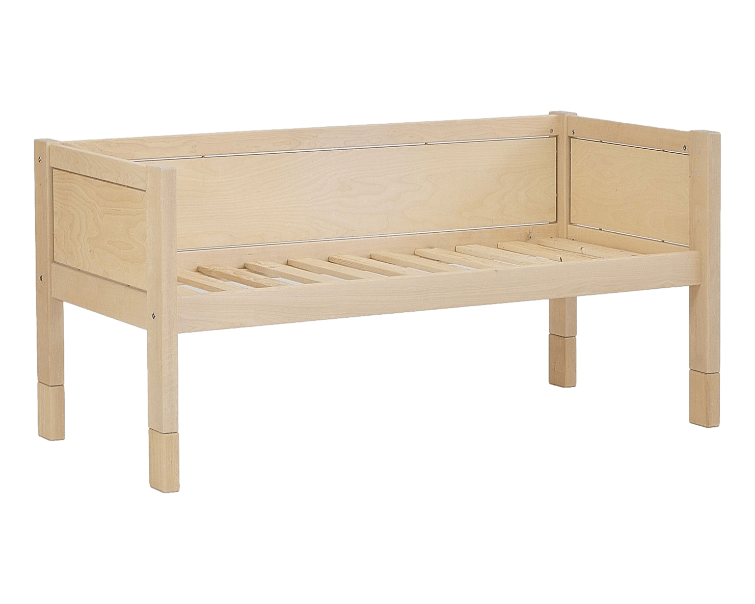 Jerwen - Compact bed - 70x160 cm made of natural birch wood with safety barrier and ladder for kids.