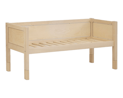 Jerwen - Compact bed - 70x160 cm made of natural birch wood with safety barrier and ladder for kids.