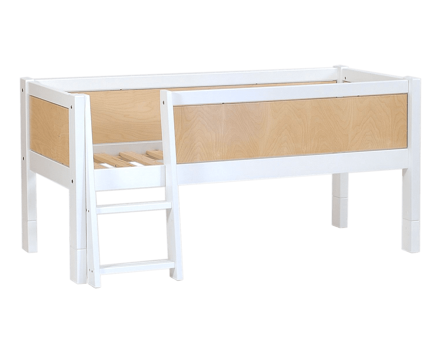 Jerwen - Compact bed with safety barrier and ladder - 70x160 cm in white with ladder and storage space.