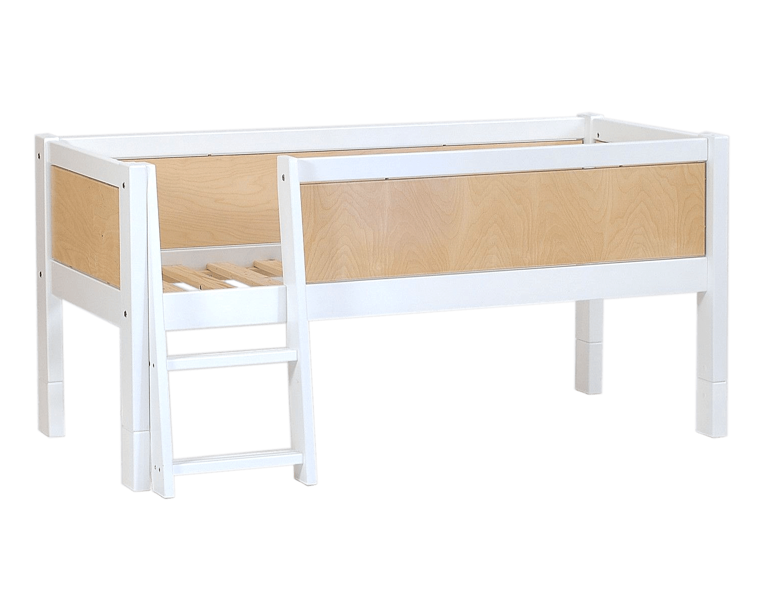 Jerwen - Compact bed with safety barrier and ladder - 70x160 cm in white with ladder and storage space.