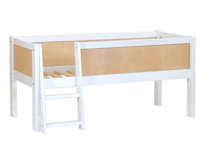 Jerwen - Compact bed with safety barrier and ladder - 70x160 cm in white with ladder and storage space.