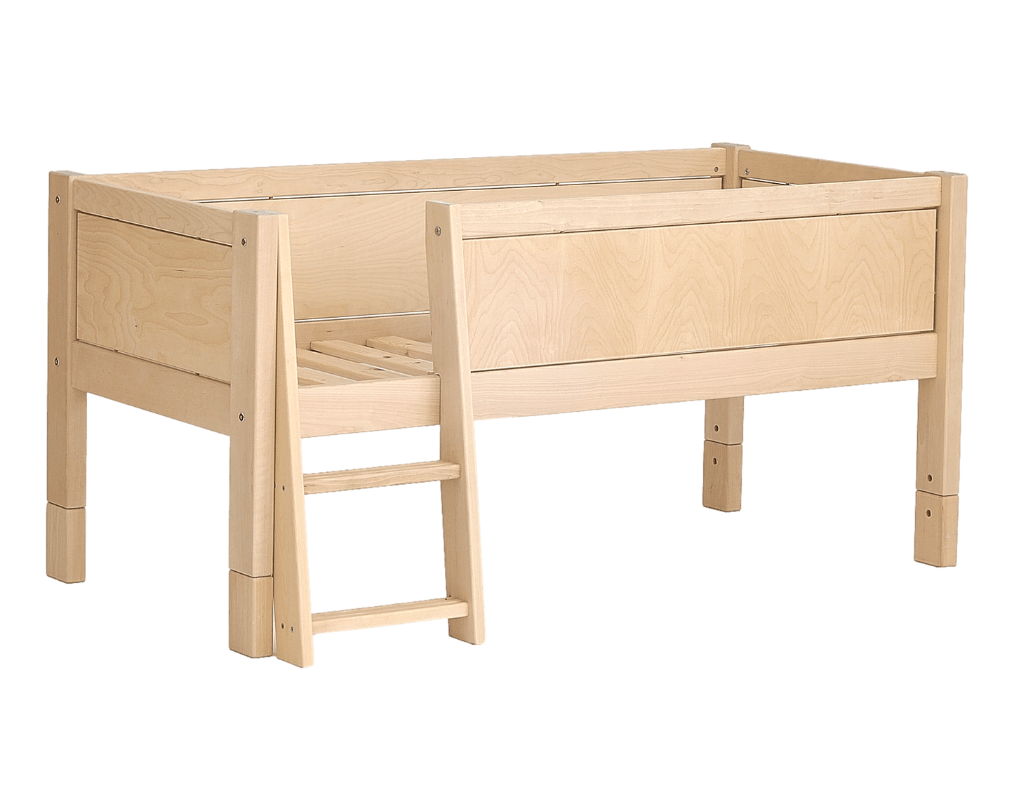 Jerwen - Compact bed with safety barrier and ladder - 70x160 cm, made of natural birch wood, with ladder and storage space.