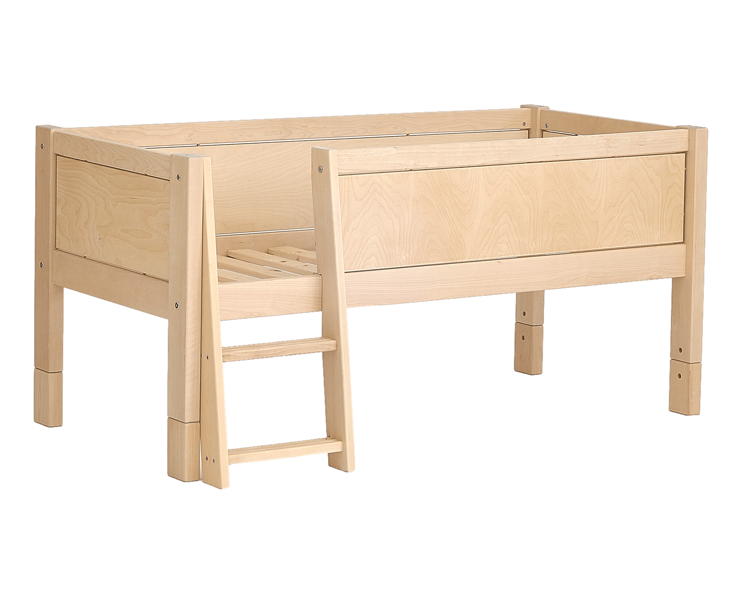Jerwen - Compact bed with safety barrier and ladder - 70x160 cm, made of natural birch wood, with ladder and storage space.