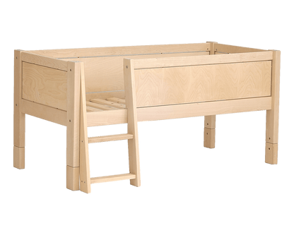 Jerwen - Compact bed with safety barrier and ladder - 70x160 cm, made of natural birch wood, with ladder and storage space.