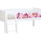 Jerwen - Compact bed with safety barrier and ladder - 70x160 cm, white with floral design and ladder.