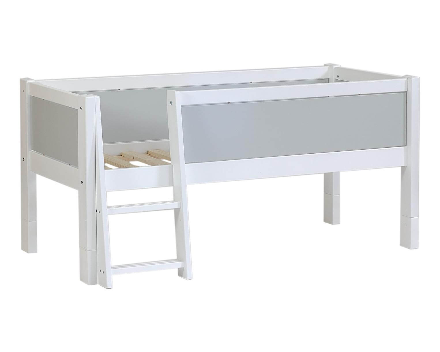 Jerwen - Compact bed with safety barrier and ladder - 90x200 cm, featuring a sturdy design and a secure ladder.