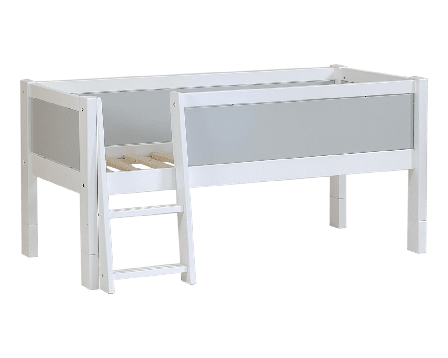 Jerwen - Compact bed with safety barrier and ladder - 70x160 cm, featuring a white design and sturdy ladder.