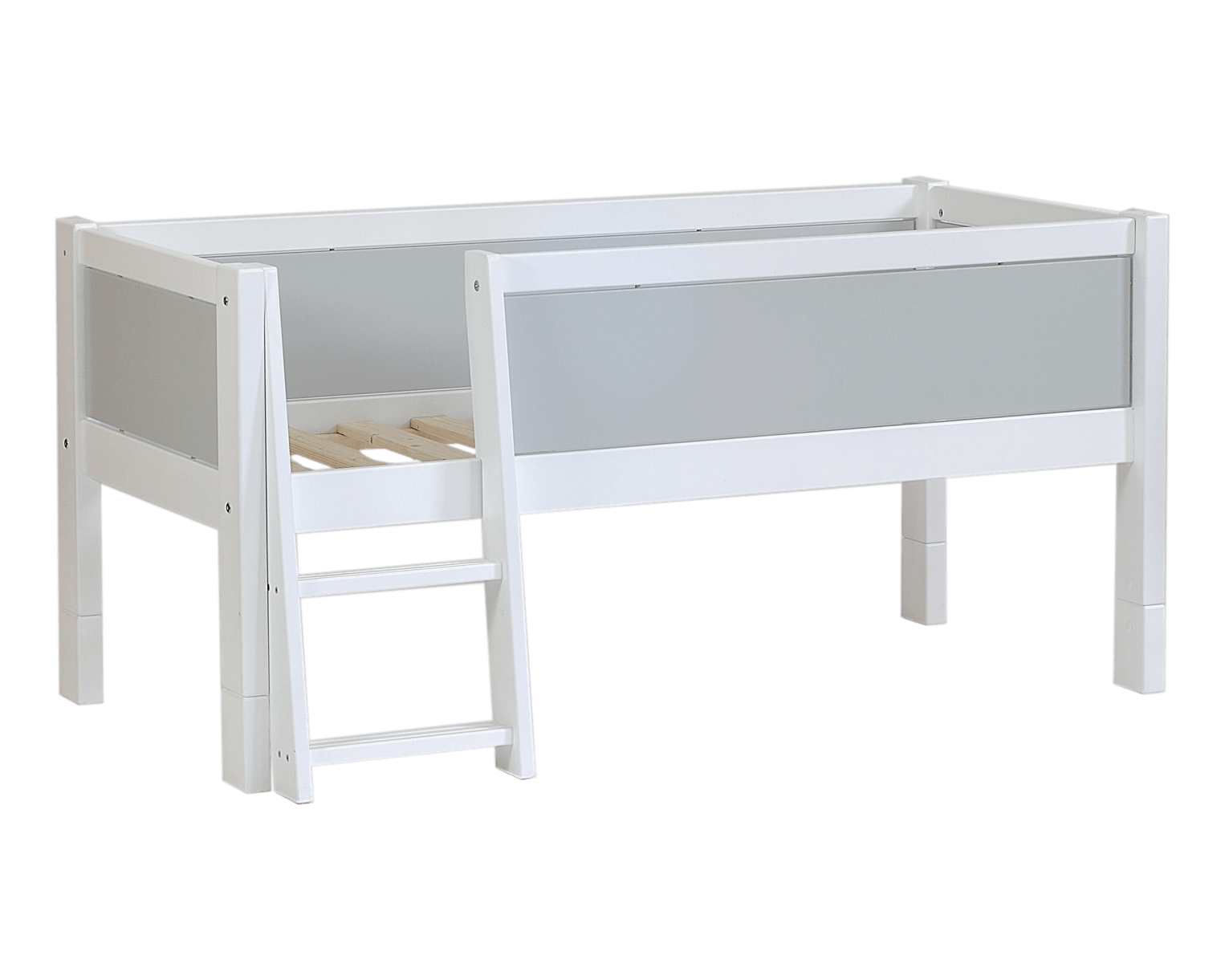 Jerwen - Compact bed with safety barrier and ladder - 70x160 cm, featuring a white design and sturdy ladder.