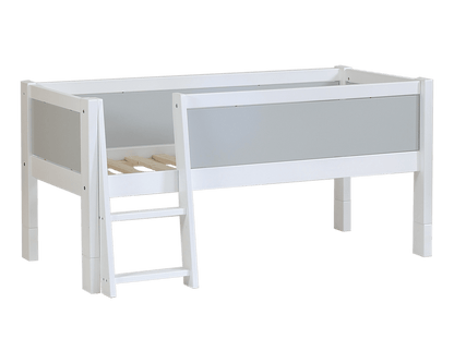 Jerwen - Compact bed with safety barrier and ladder - 70x160 cm, featuring a white design and sturdy ladder.