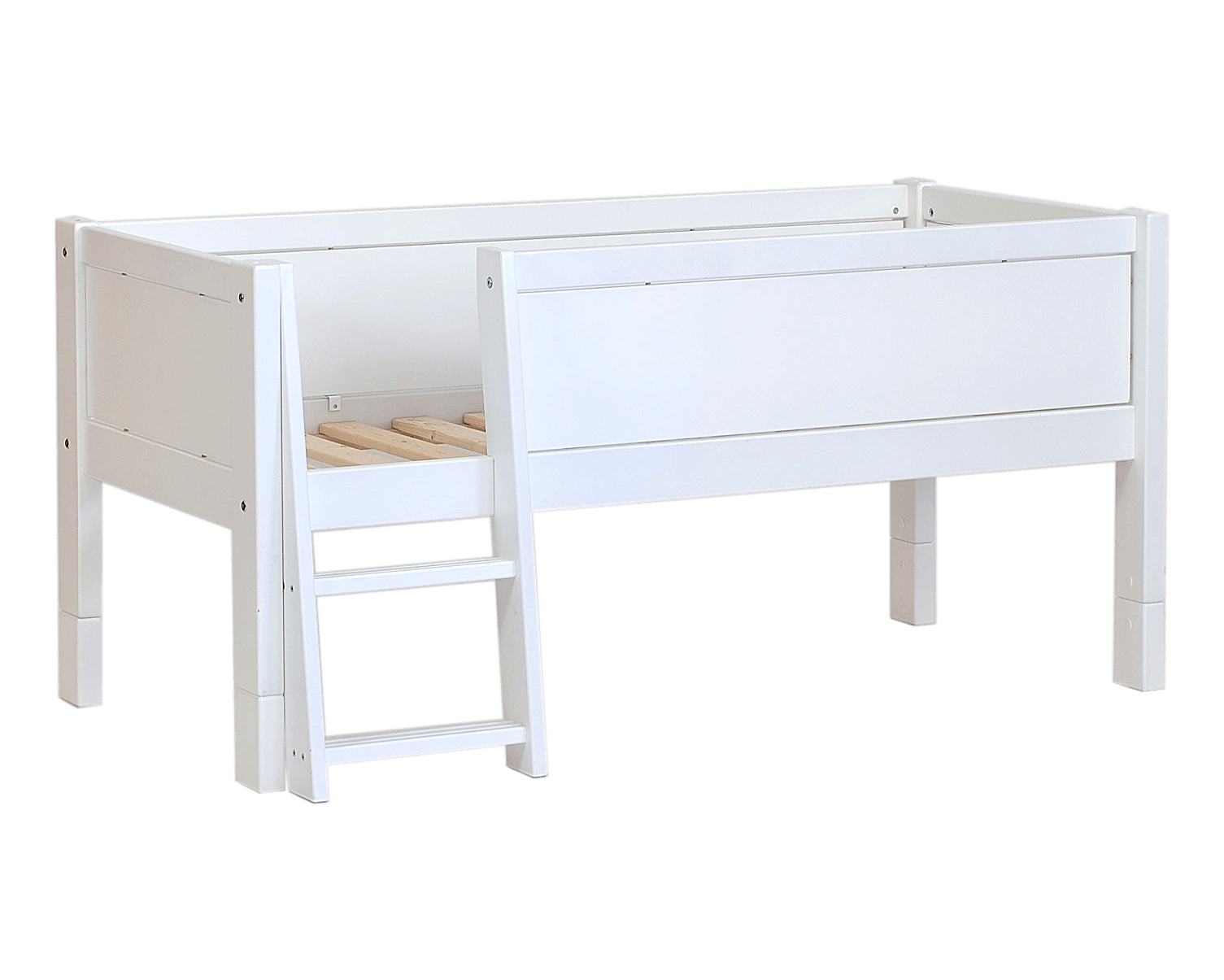 Jerwen - Compact bed with safety barrier and ladder - 70x160 cm, made of durable birch wood with a ladder.