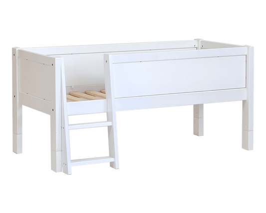 Jerwen - Compact bed with safety barrier and ladder - 70x160 cm, made of durable birch wood with a ladder.