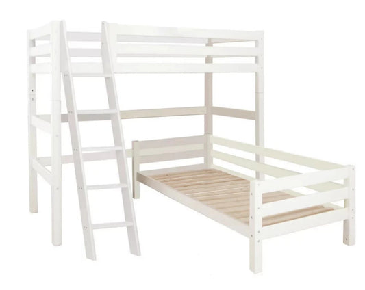 ECO Luxury - Двухъярусная угловая кровать с наклонной лестницей - 90x200 см - белый