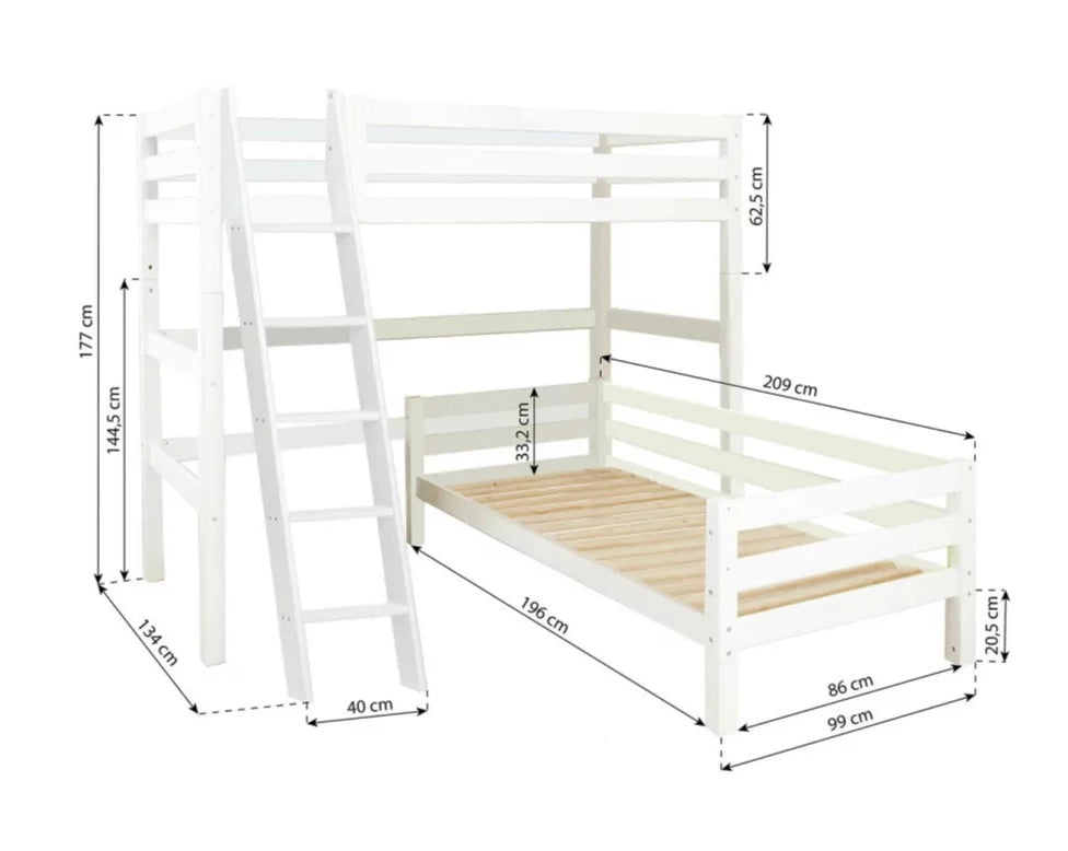 ECO Luxury - Bunk bed angle with slant ladder - 90x200 cm - white