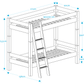 Lahe - Bunk bed with slant ladder - 90x200 cm - White dimensions illustration with measurements.