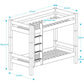 Lahe - Bunk bed with straight ladder - 90x200 cm - White dimensions illustration with measurements