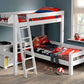 Lahe - Corner bunk bed with slant ladder - 90x200 cm - White with vibrant bedding and slant ladder in a stylish room.