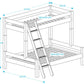 Lahe - Family bunk bed - 90/140x200 cm - White with detailed dimensions and ladder illustration.