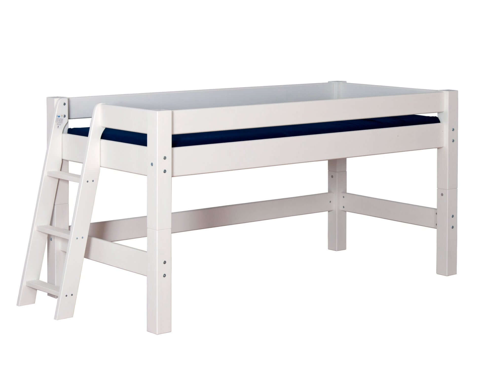 Lahe - Half high bed with slant ladder end mount - 90x200 cm - White