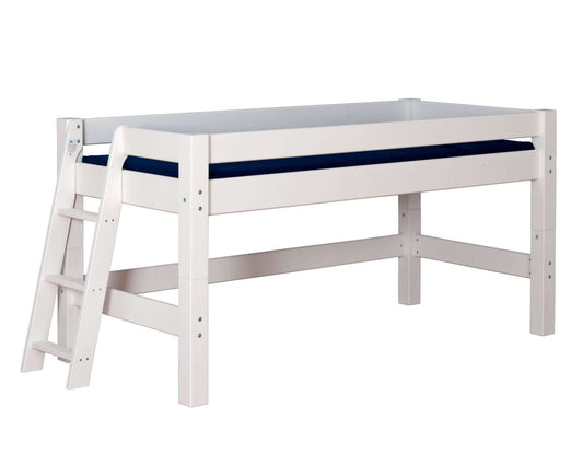 Lahe - Half high bed with slant ladder end mount - 90x200 cm - White